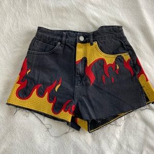 Asos Flame embroidered jean shorts